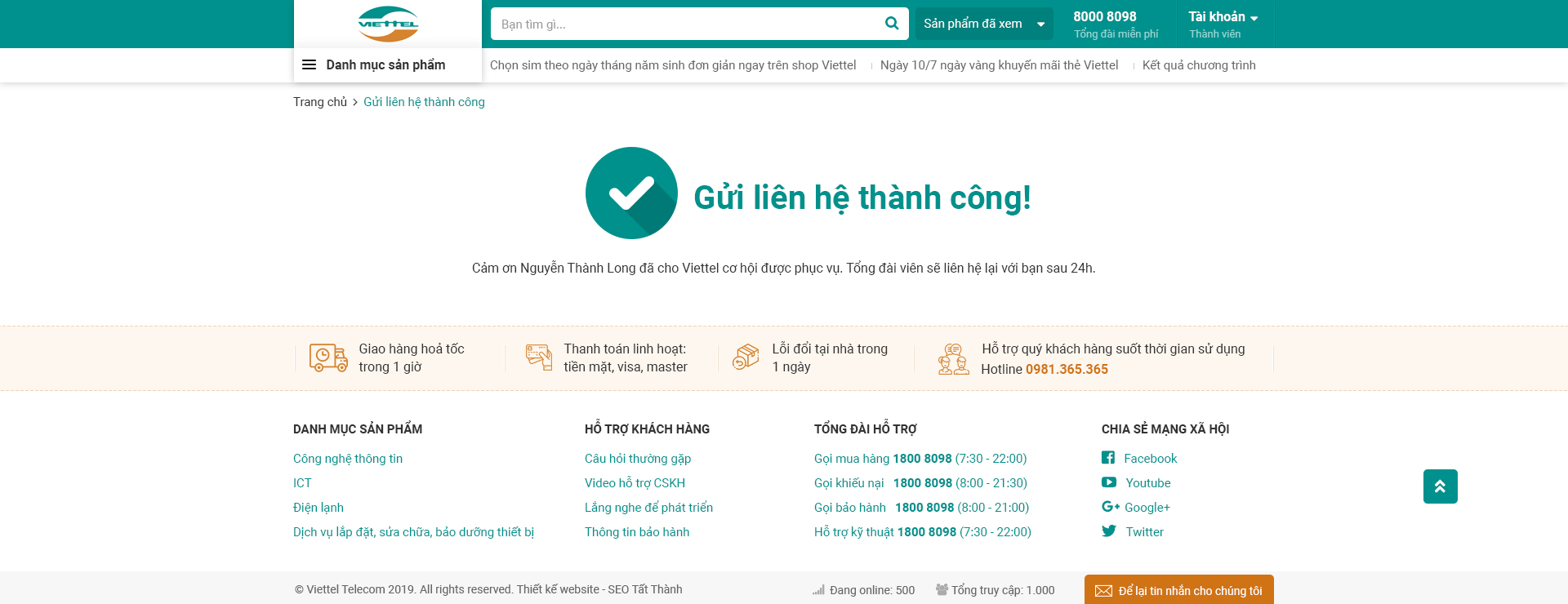 15 Gửi liên hệ thành công